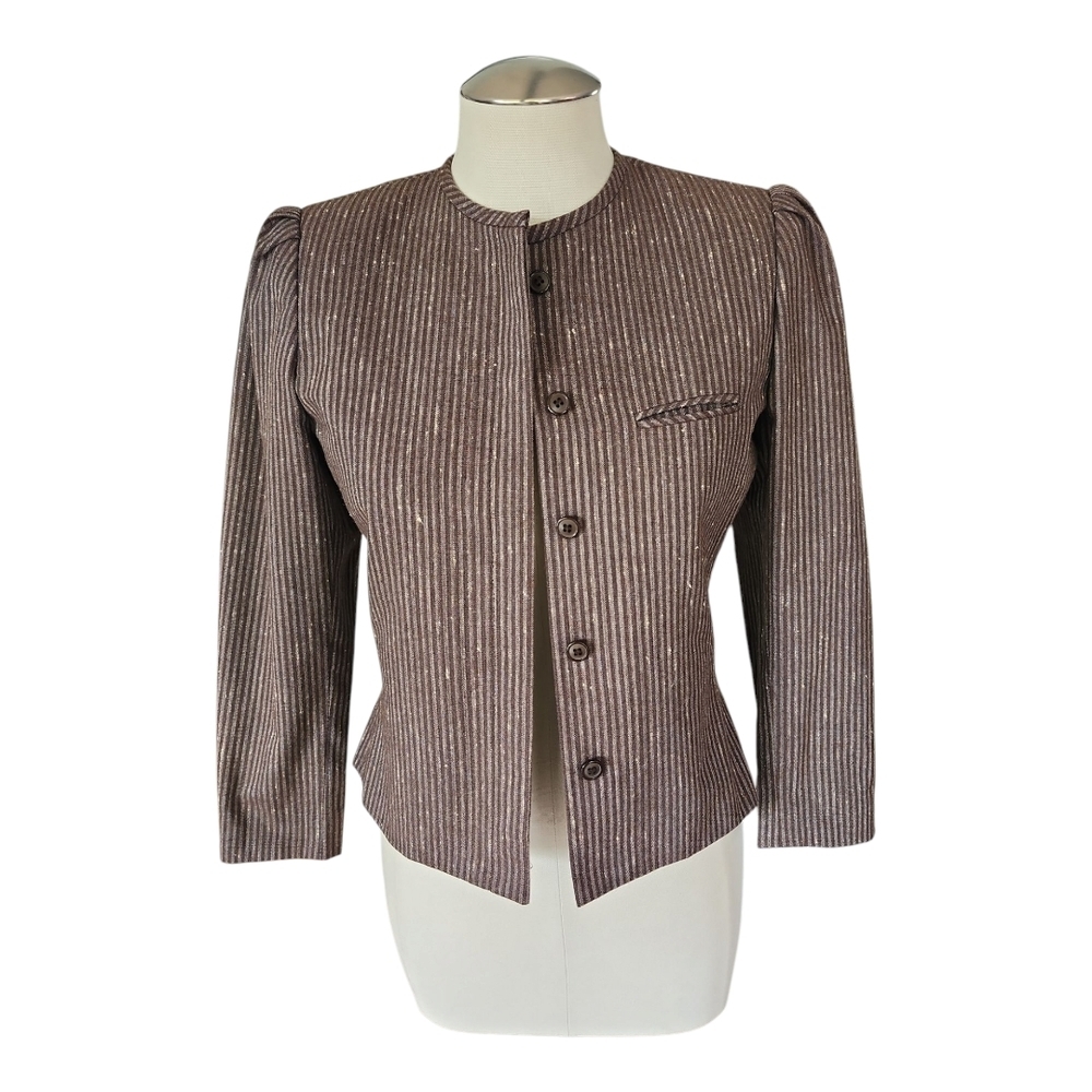 VTG Stirling Cooper London NY Brown Striped Blazer | Women's Button Jacket 3